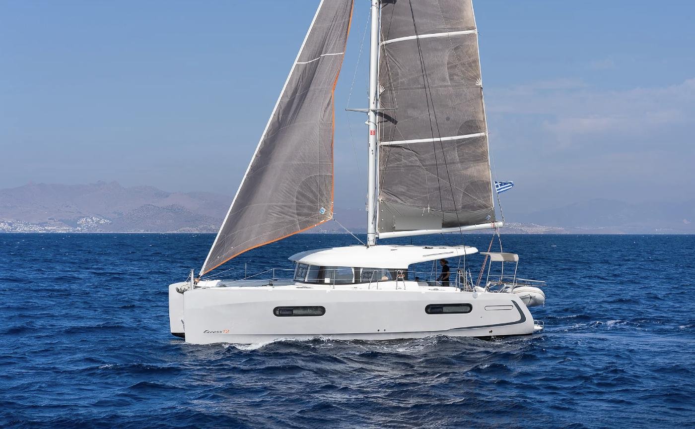 Excess 12 catamaran sailing between the Greek islands