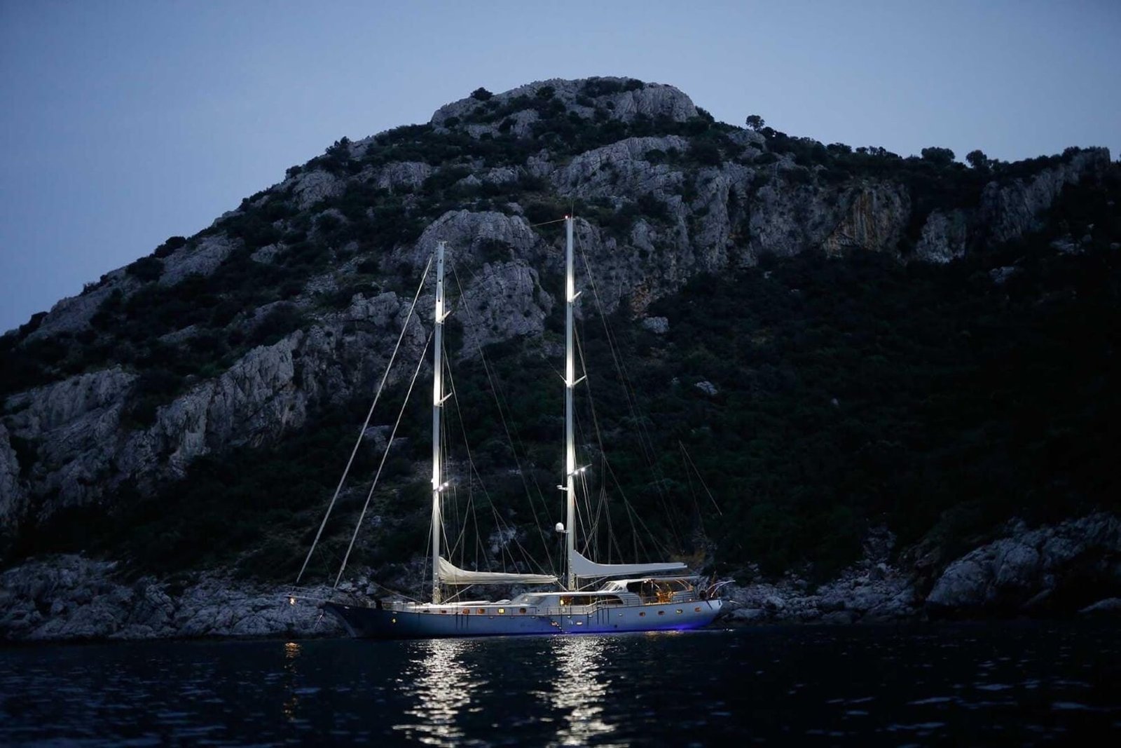 Motor sailer charter Bodrum SM3610 at anchor