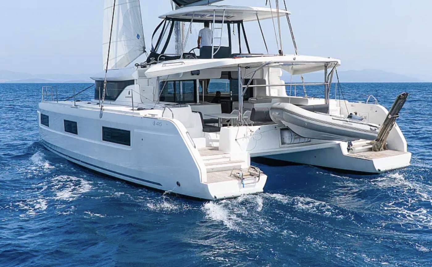 Lagoon 46 catamaran charter Kos — exterior underway in the Dodecanese