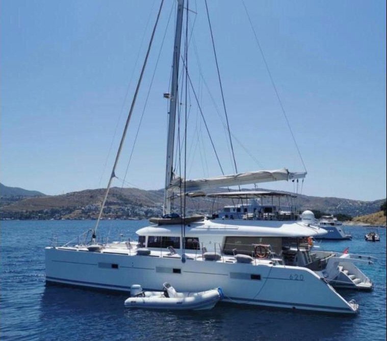 Lagoon 620 catamaran at anchor off the Bodrum peninsula