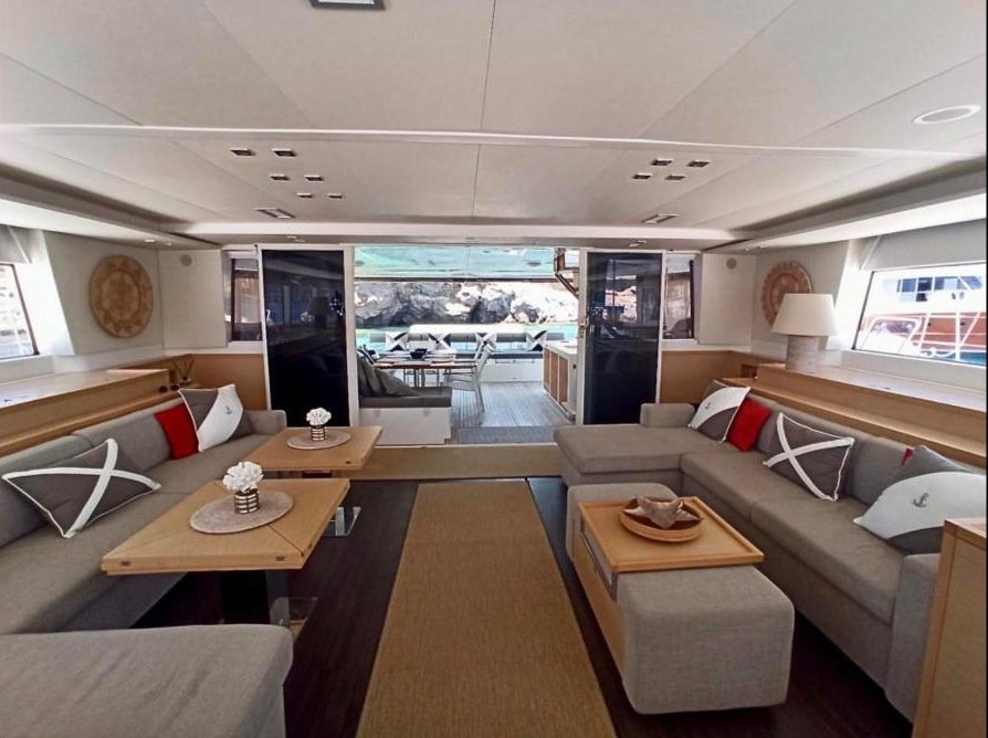 Saloon looking aft to the cockpit on a Lagoon 620