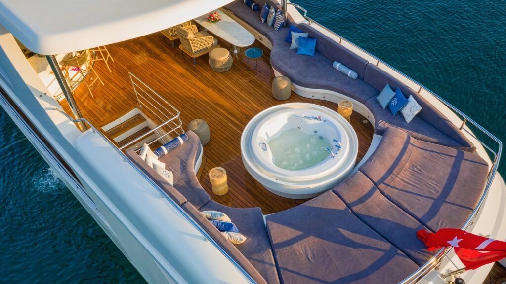 Lürssen 159 charter Bodrum foredeck sun deck jacuzzi