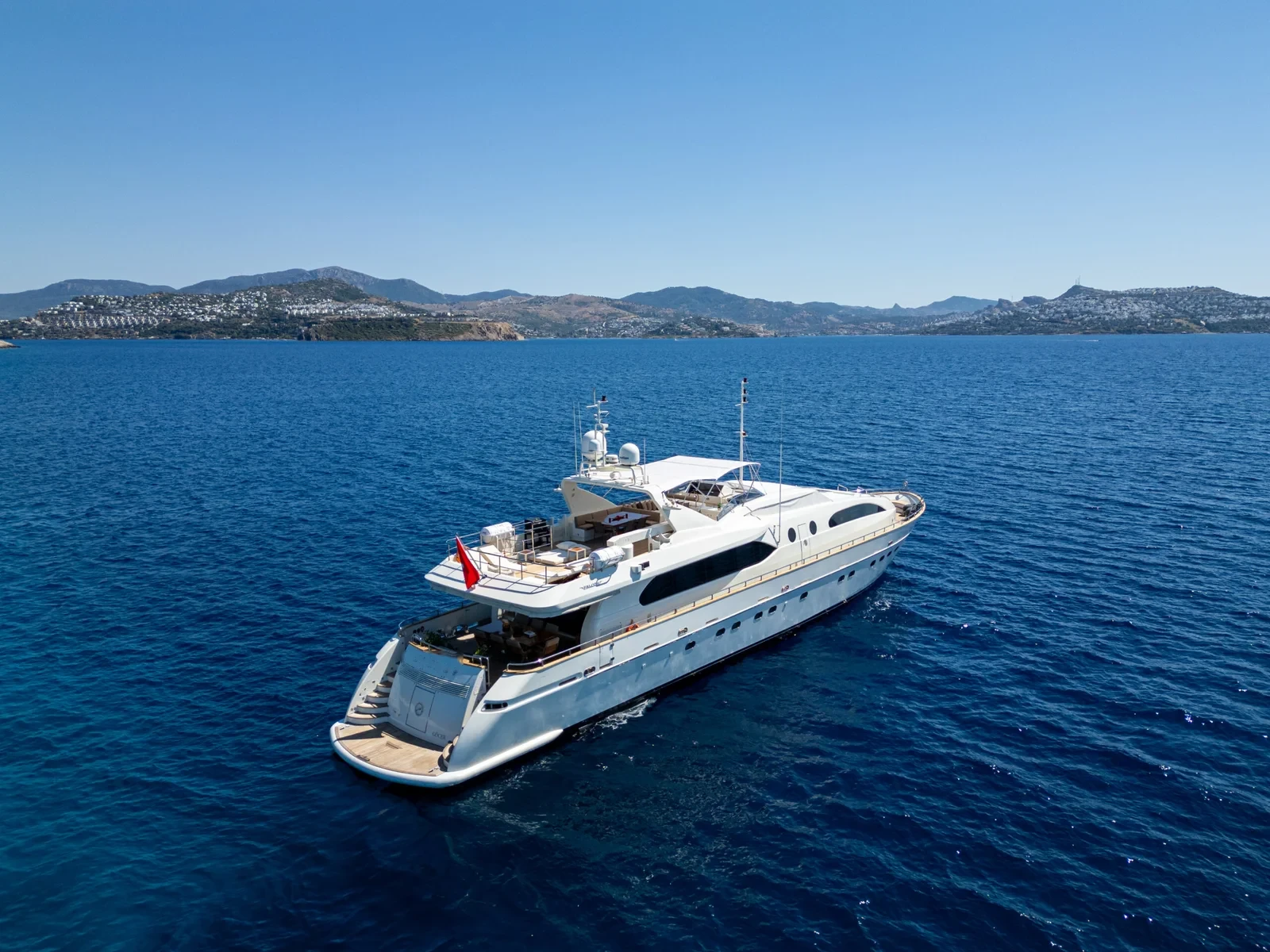 SR3507 35m Falcon 115 luxury motor yacht charter Bodrum aerial broadside bodrum bay