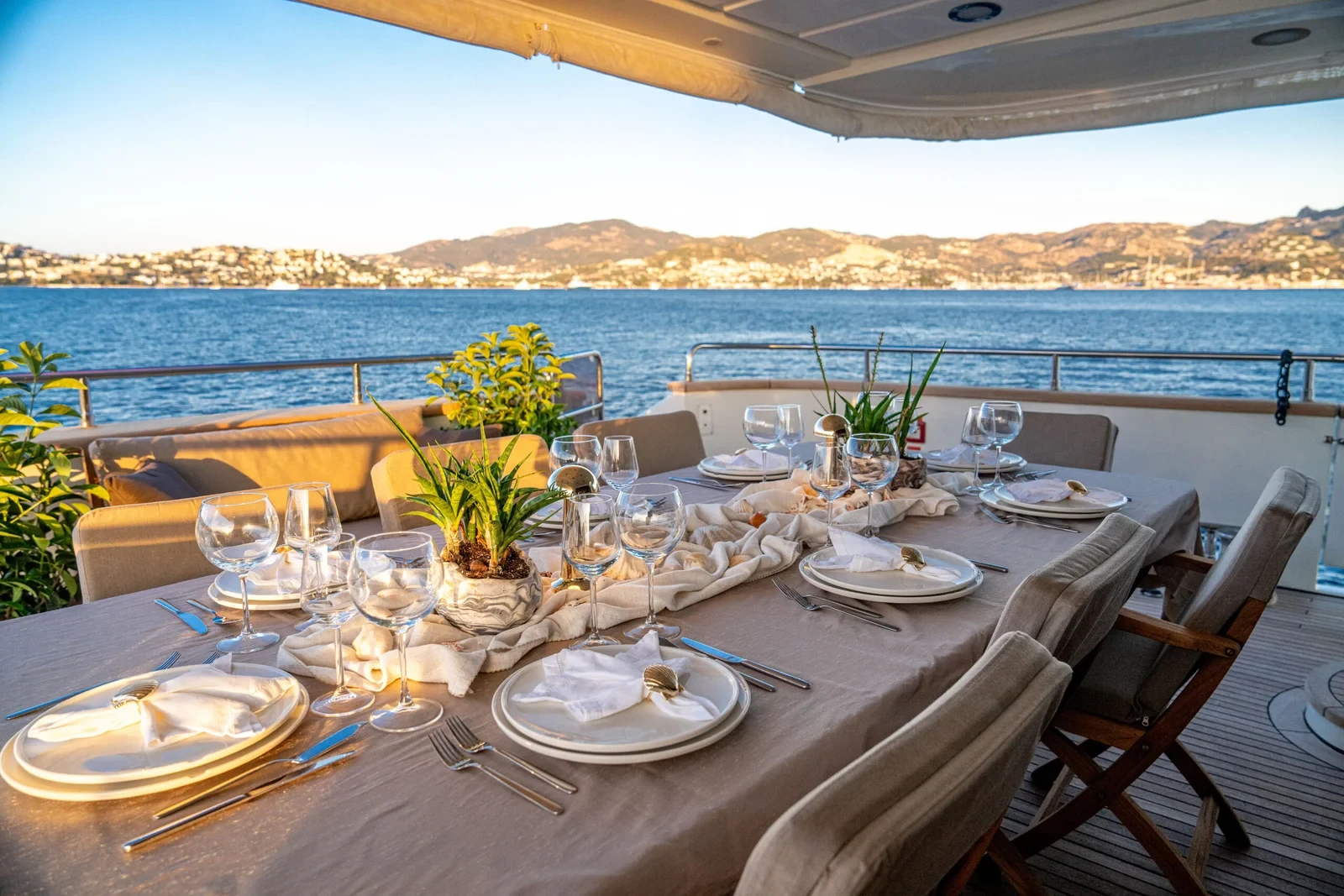 SR3507 35m Falcon 115 luxury motor yacht charter Bodrum aft deck dining daytime