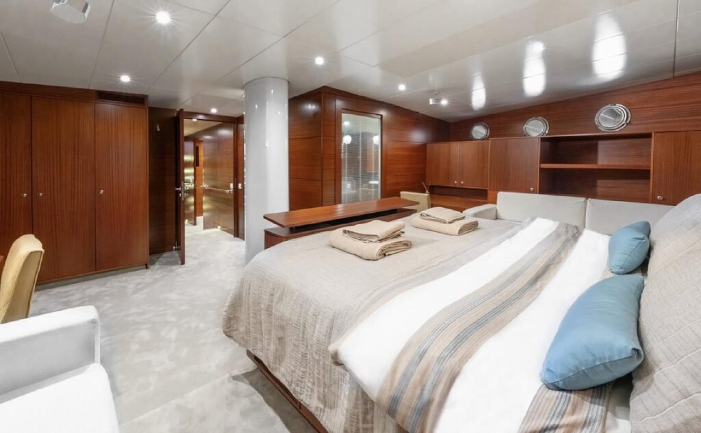 Full-beam master cabin with ensuite aboard a 37m sailing gulet in Bodrum