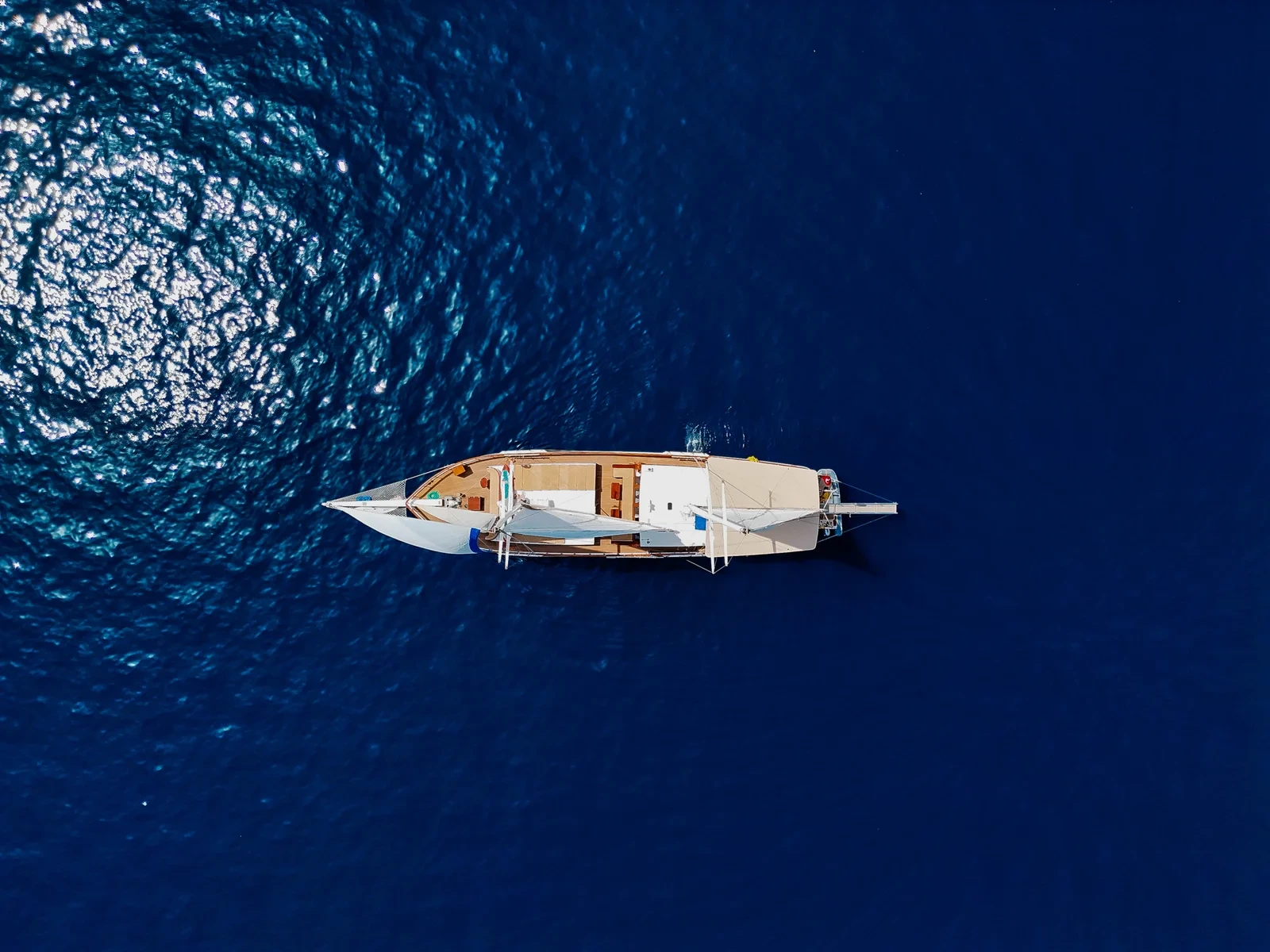 SW3001 30m traditional gulet charter Turkey aerial view over turquoise water