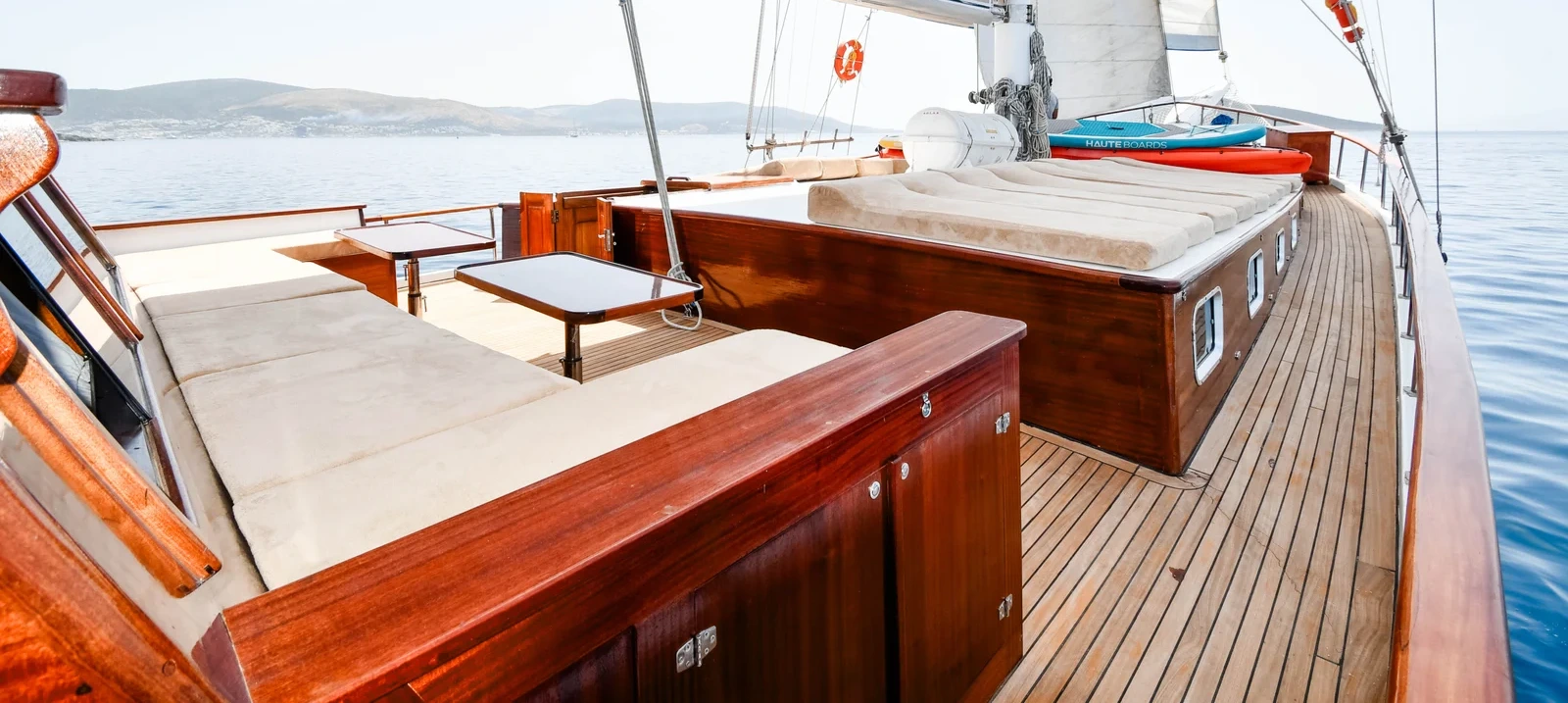 SW3001 30m traditional gulet charter Turkey foredeck with paddleboard and kayak water toys