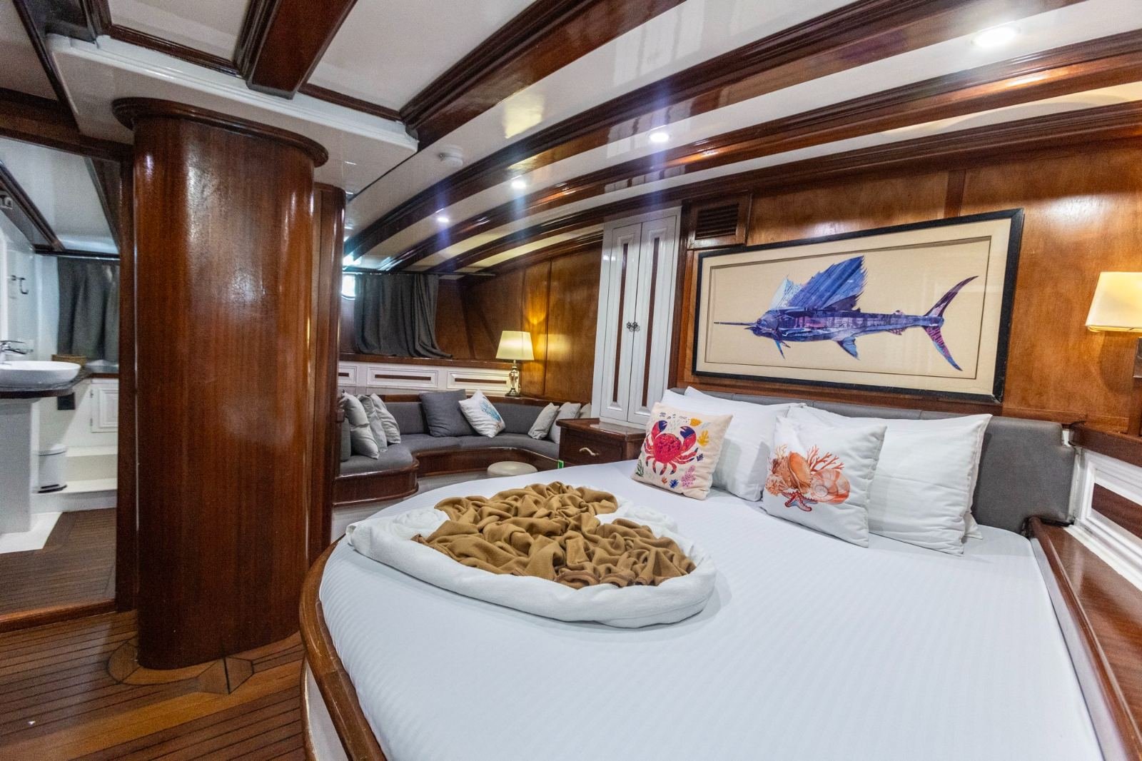 Master cabin with en suite on a 34m gulet in Turkey