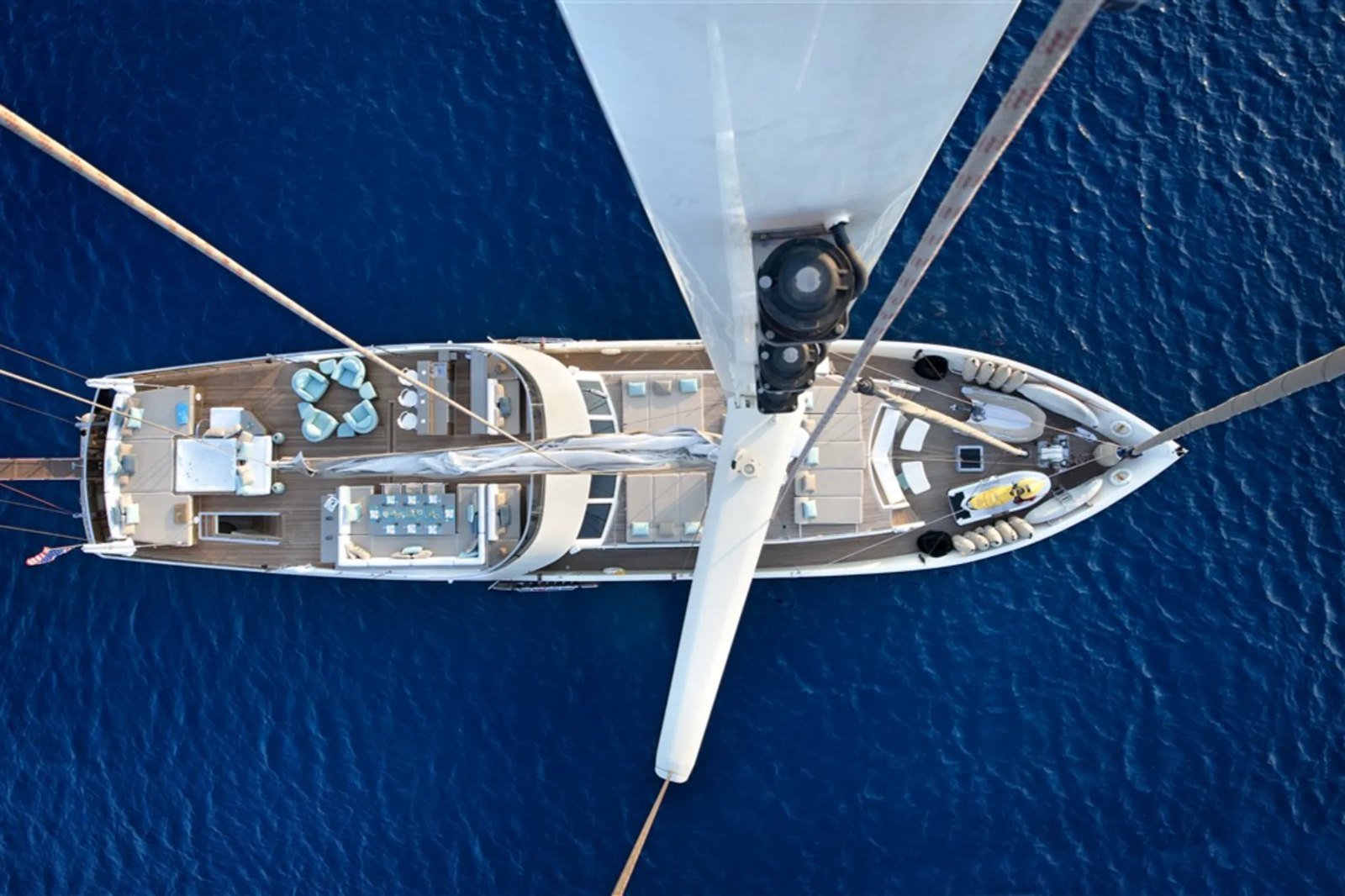 Overhead aerial of a 34m luxury gulet charter Bodrum