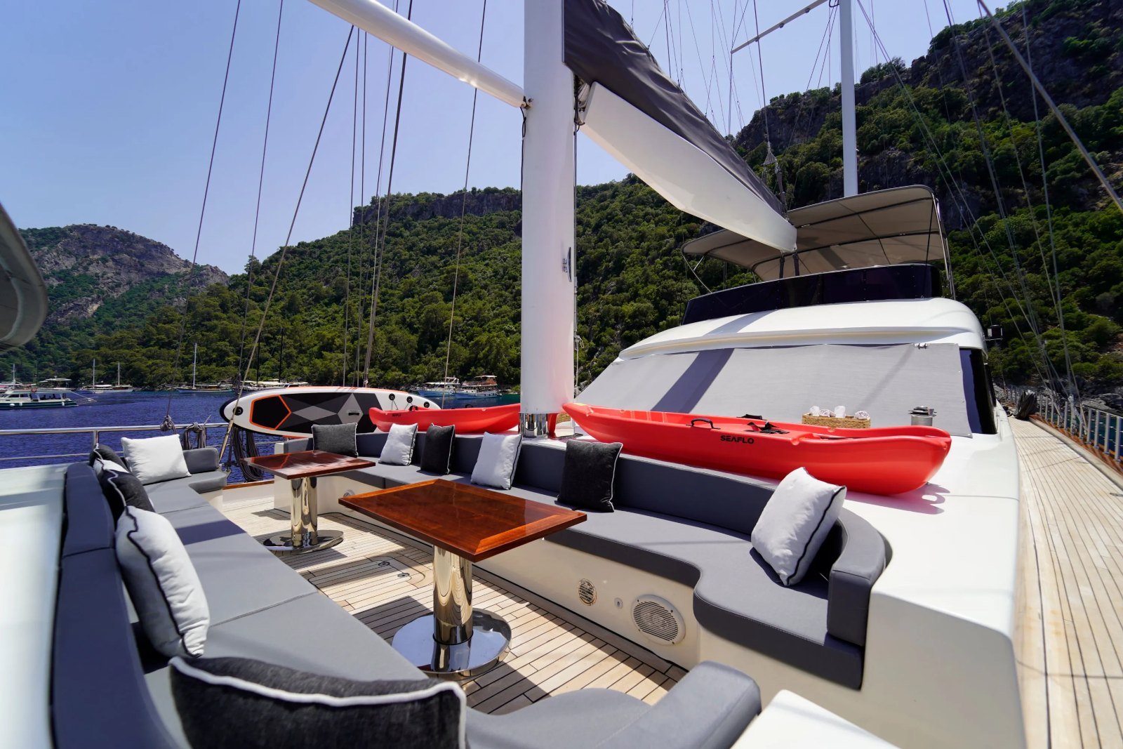 Aft deck lounge on a 40m gulet charter Bodrum