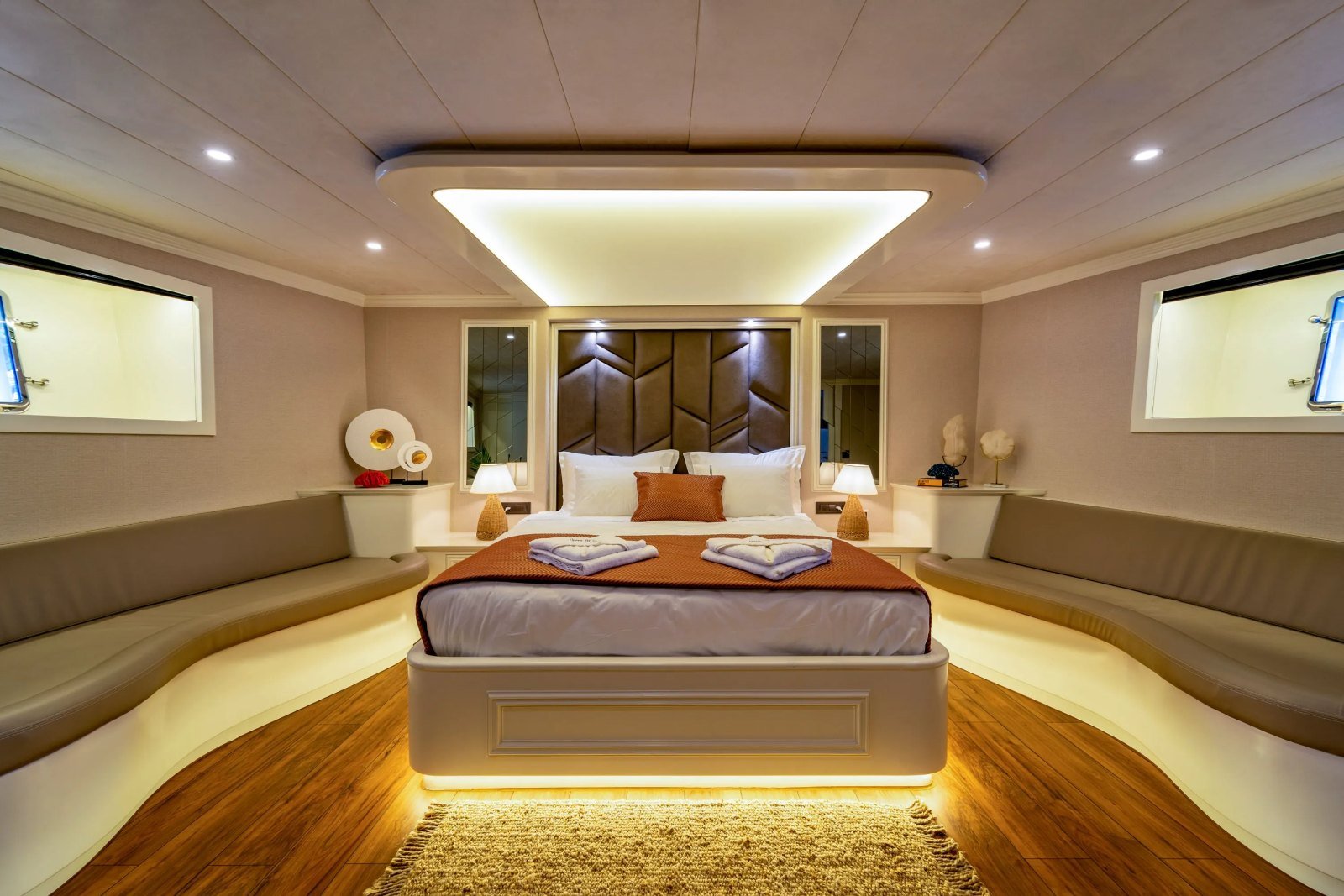 Master cabin on a 40m gulet charter Bodrum