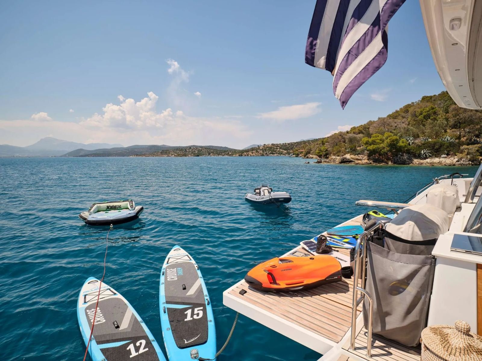 Water toys carried on an Alegria 67 catamaran charter Piraeus
