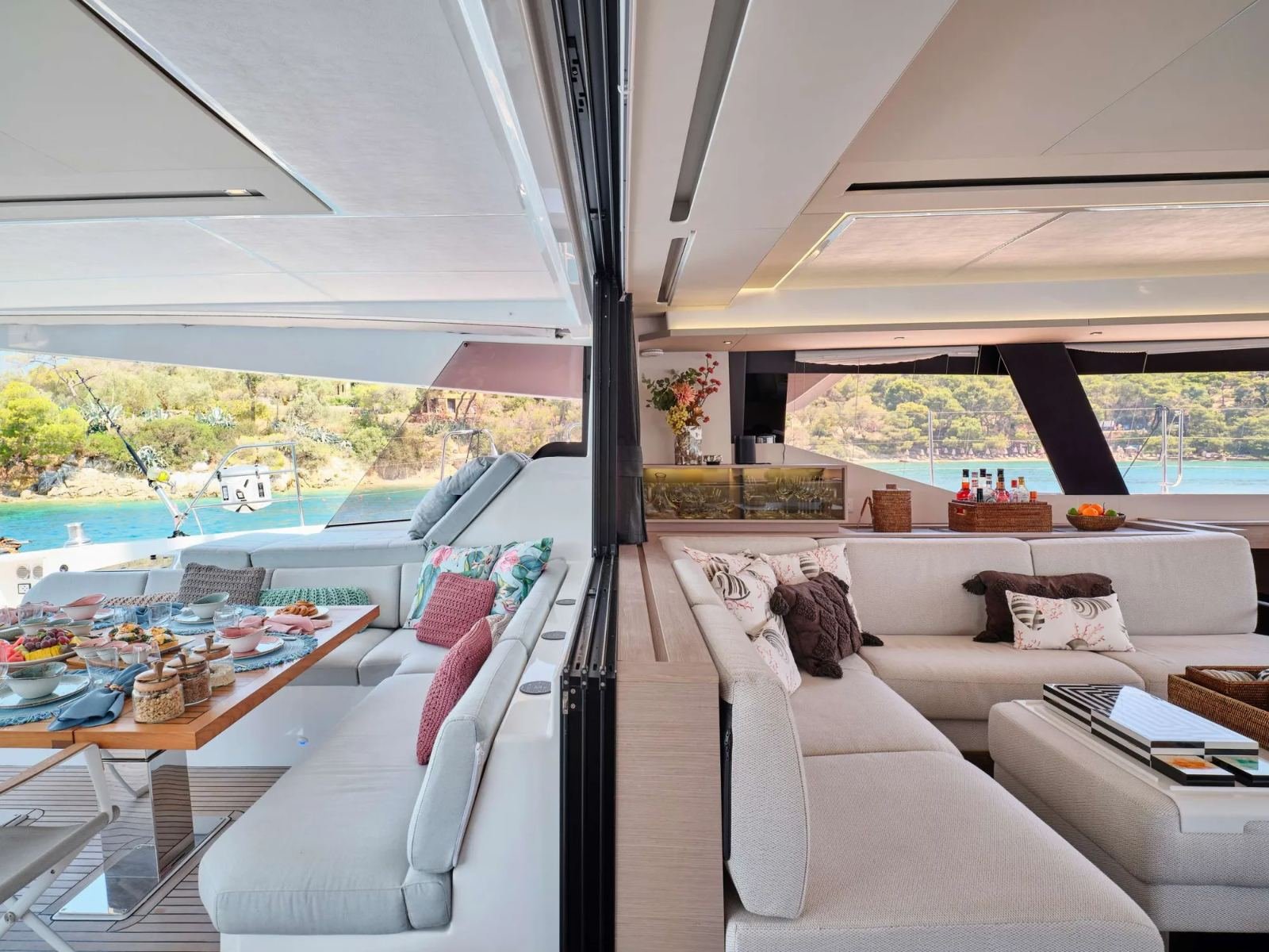 Main saloon of an Alegria 67 catamaran charter Piraeus