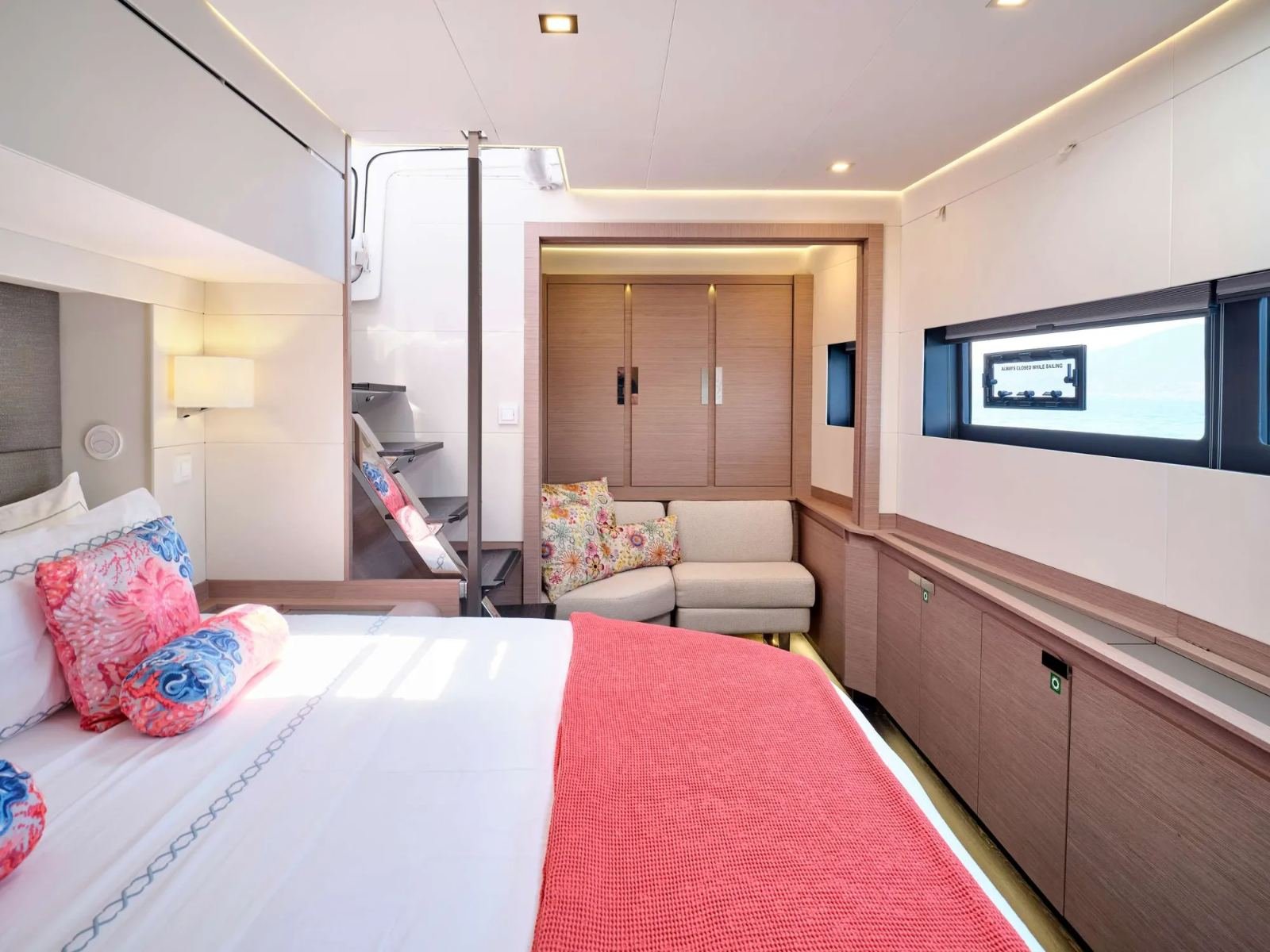 Master cabin of an Alegria 67 catamaran charter Piraeus