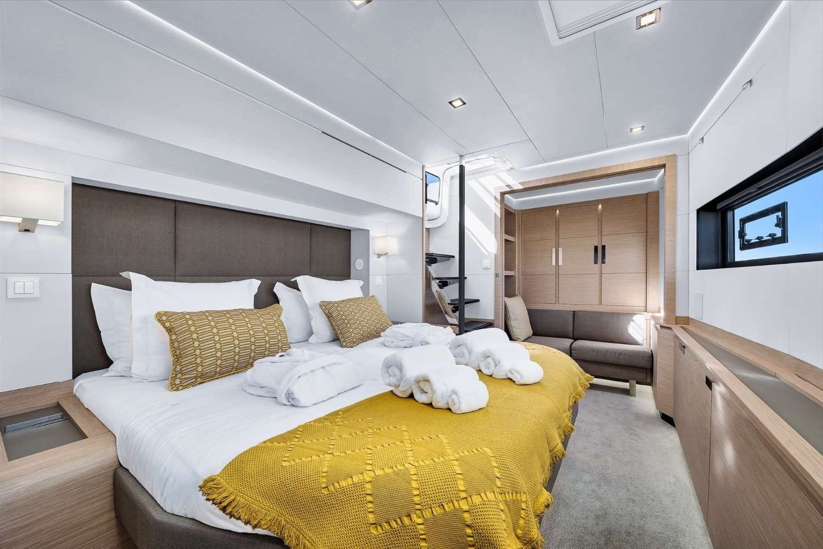 Alegria 67 charter Ibiza catamaran master cabin