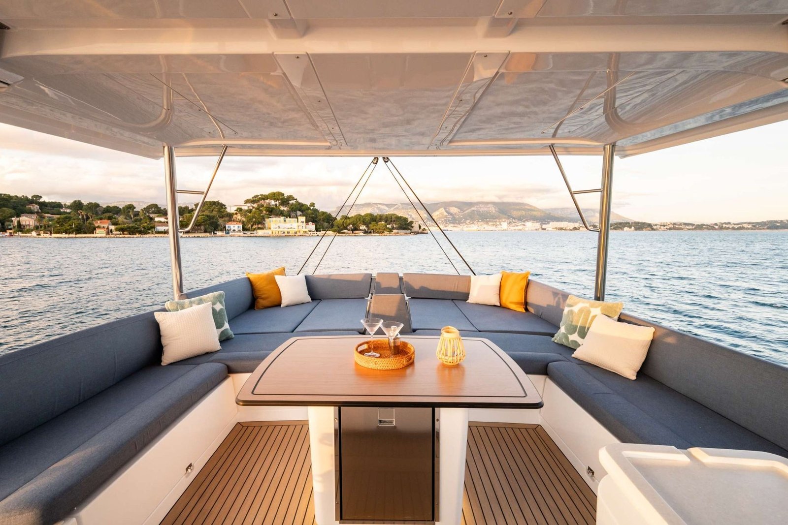 Bali 5.2 charter Ibiza catamaran forward cockpit on the solid foredeck