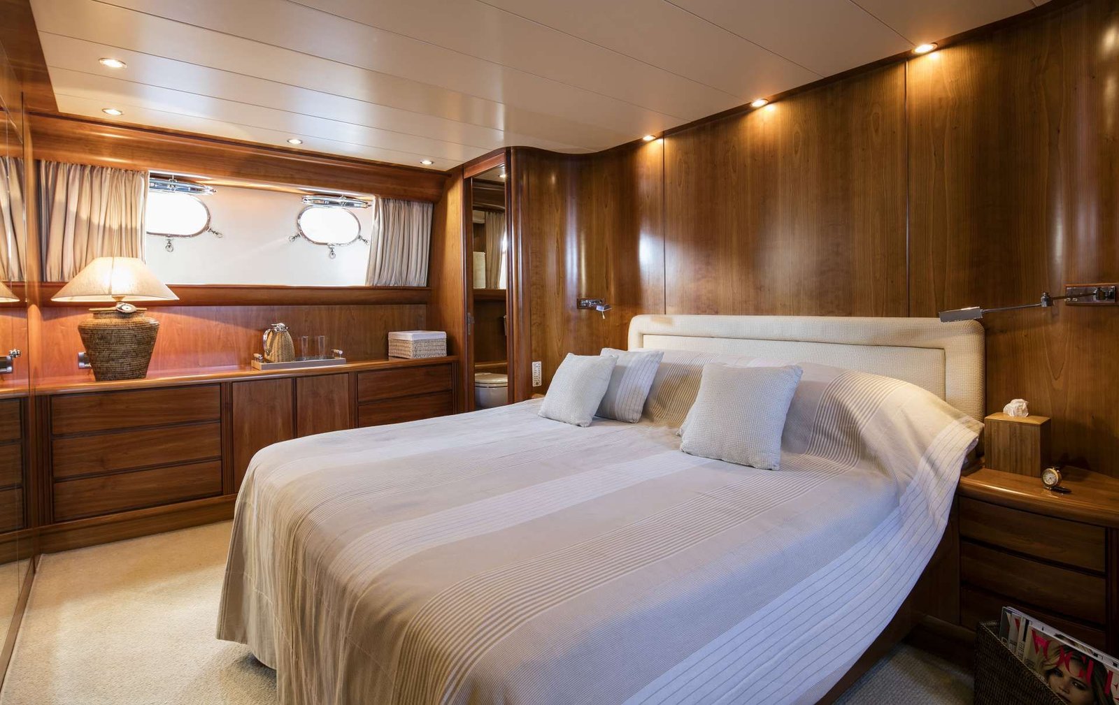 Master cabin with en suite on a Canados motor yacht in Greece