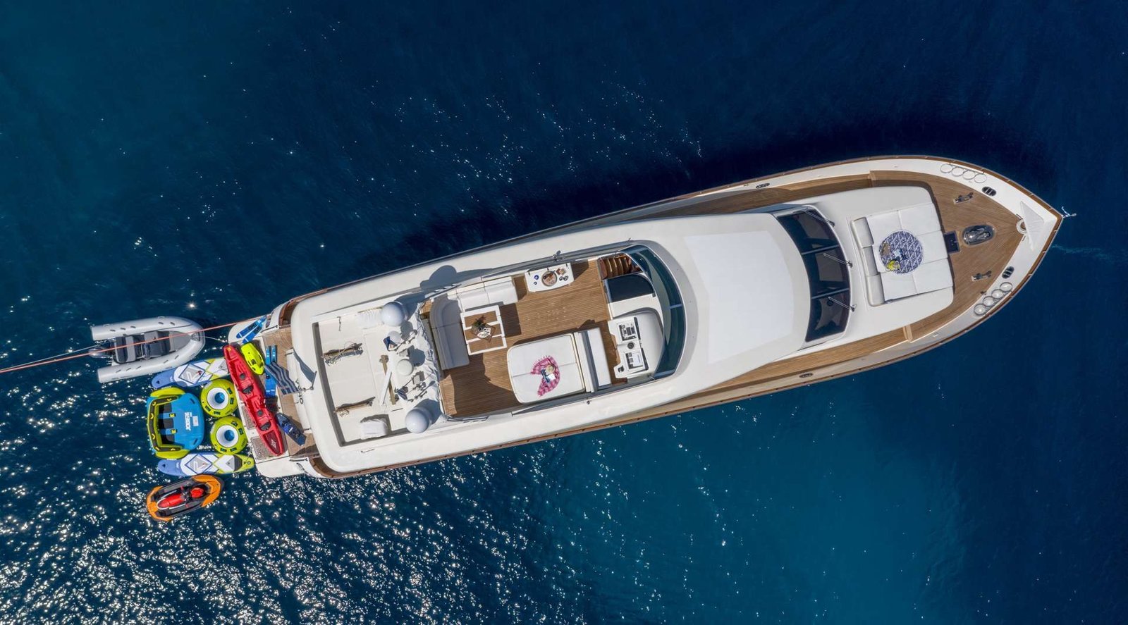 Canados motor yacht charter Greece seen from above at anchor