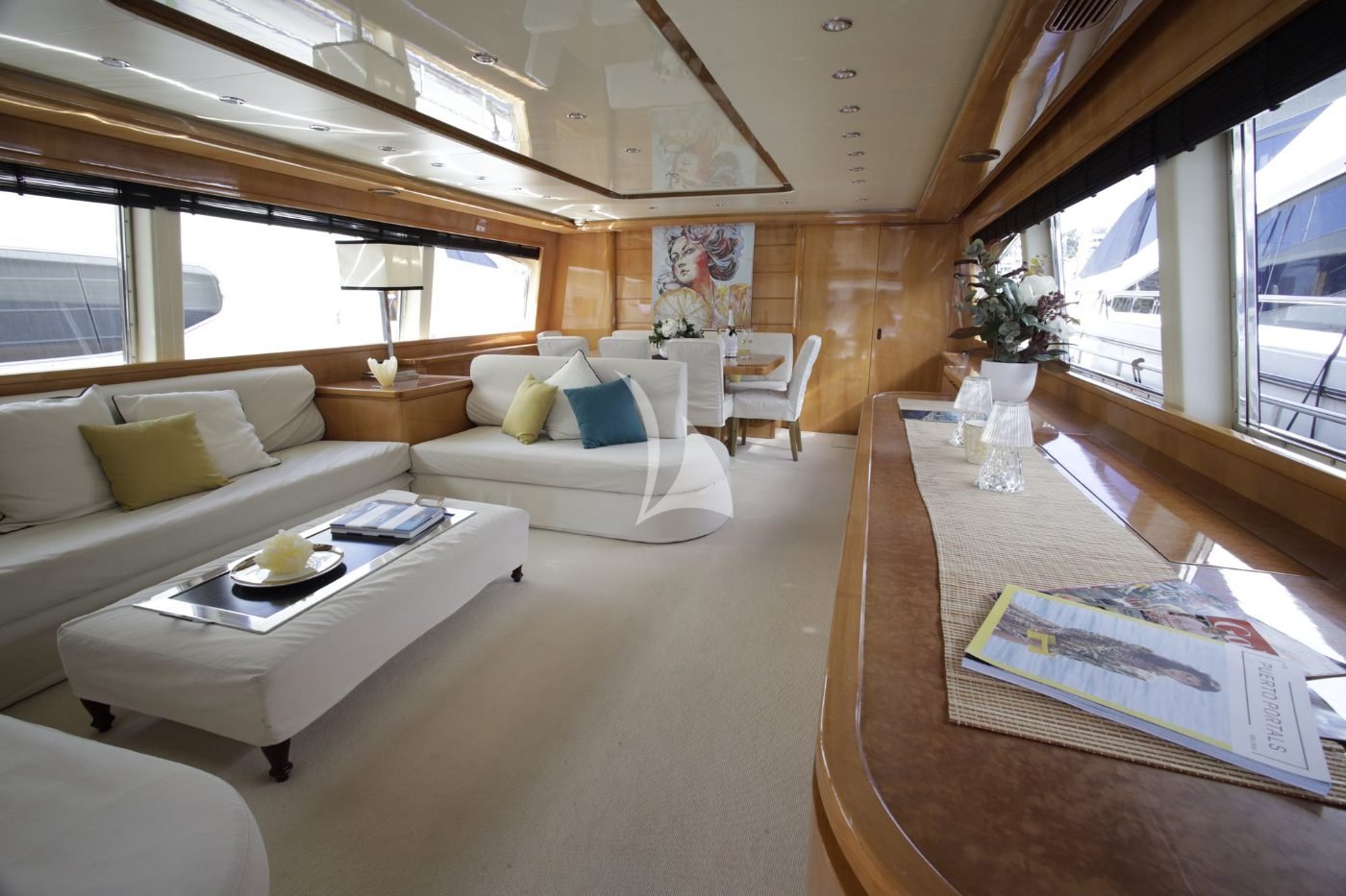 Main saloon of the Falcon 86 charter Ibiza luxury motor yacht
