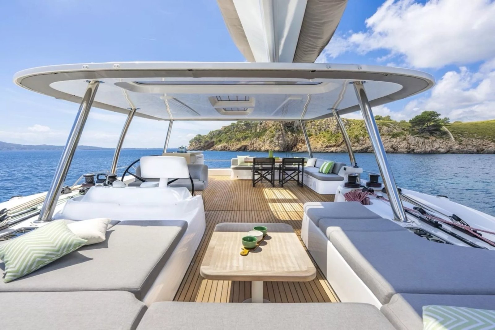 Lagoon 60 catamaran charter Athens flybridge sun lounge