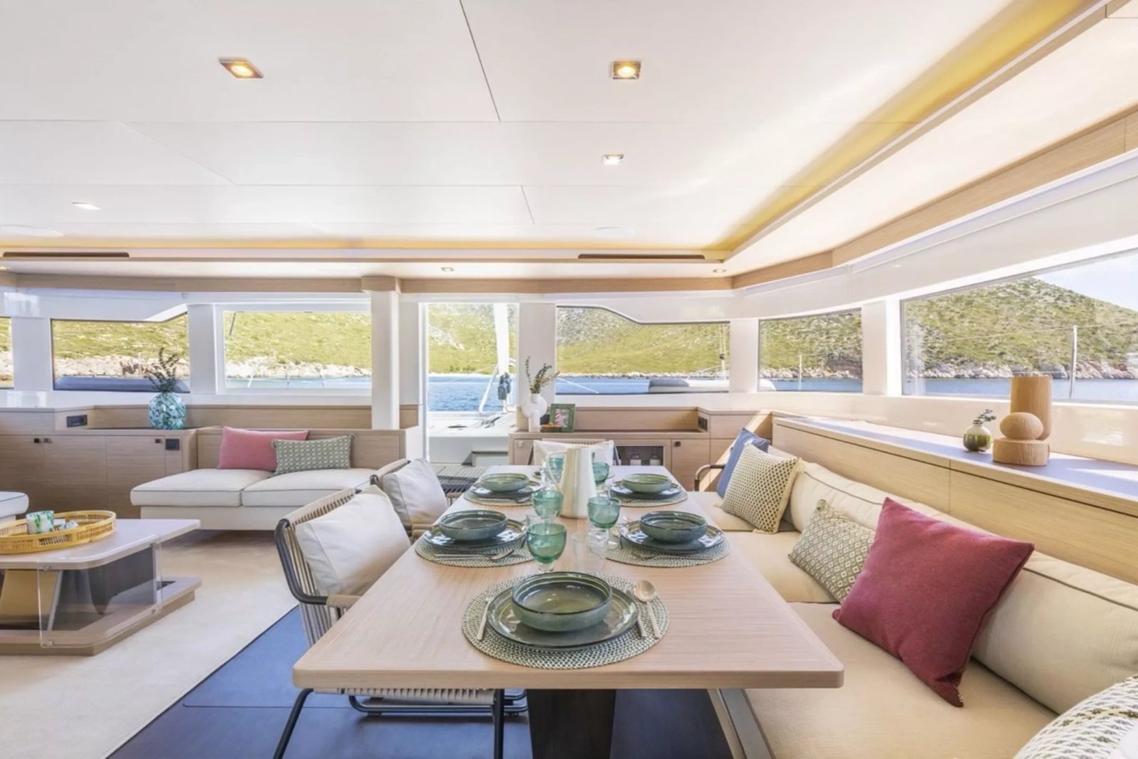Lagoon 60 catamaran charter Athens saloon dining table