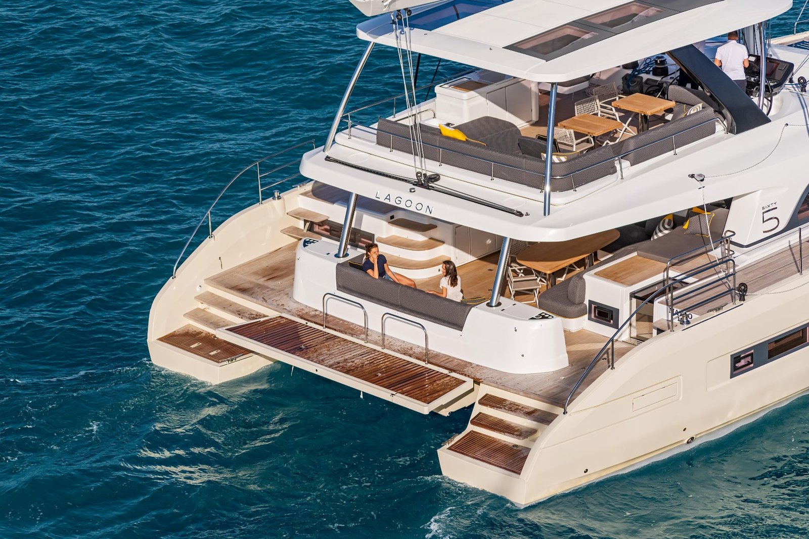 Lagoon Sixty 5 catamaran charter Greece aft deck and twin swim platforms