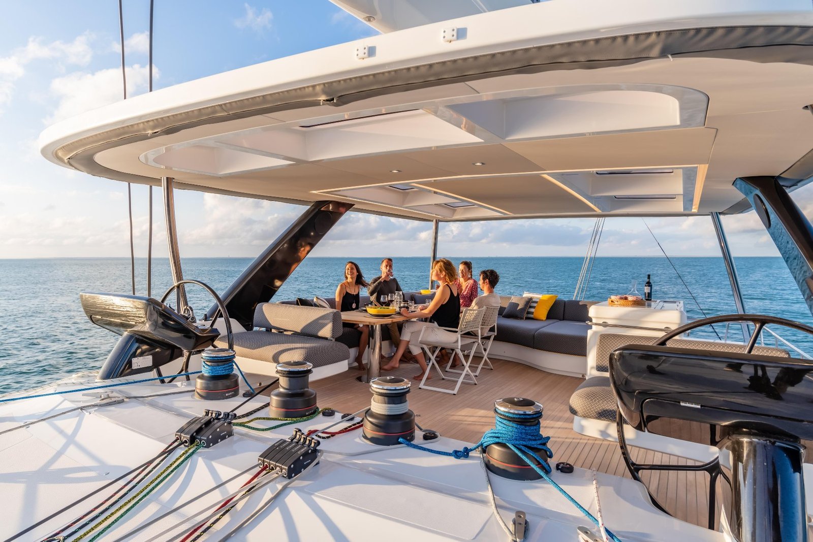 Lagoon Sixty 5 catamaran charter Greece foredeck lounge and trampoline