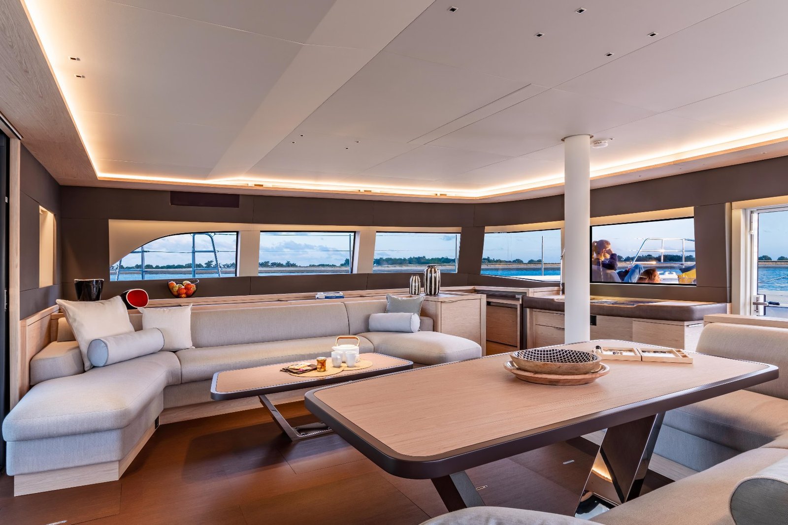 Lagoon Sixty 5 catamaran charter Greece saloon dining table