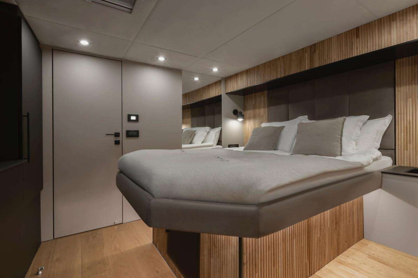 VIP double cabin aboard the Moon Yacht 60 charter Athens crewed catamaran