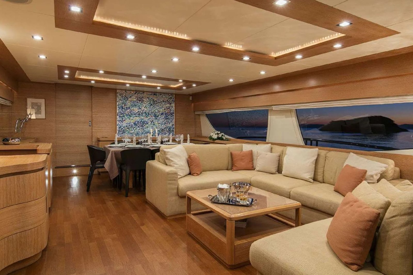 Main saloon on a Posillipo Technema 85 motor yacht charter Athens