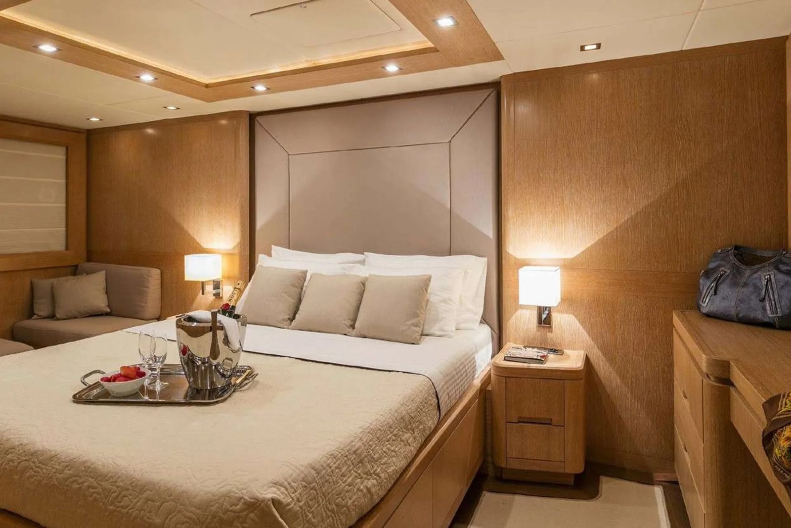 Full beam master cabin on a Posillipo Technema 85 motor yacht charter Athens