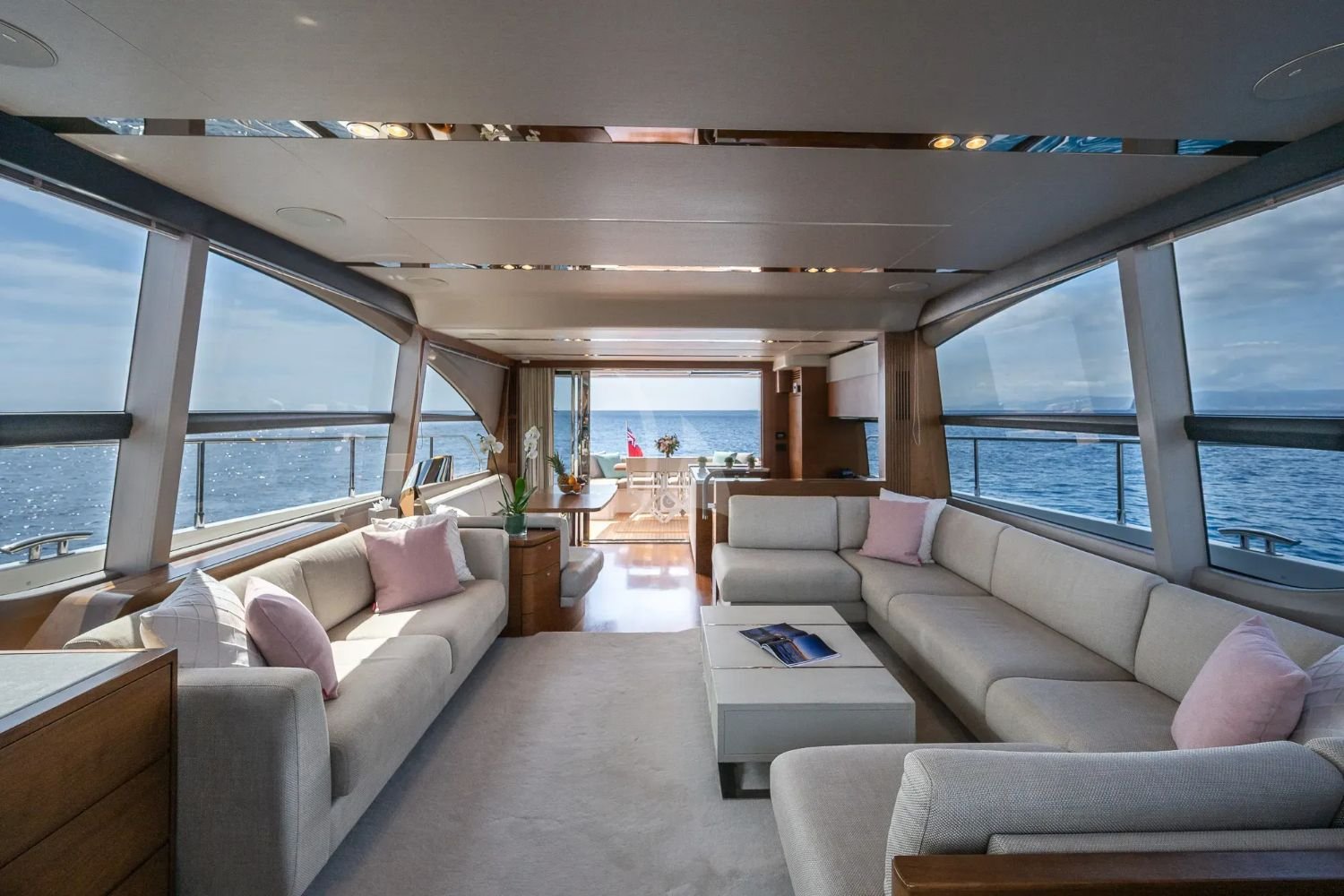 Main saloon of the Princess 68 charter Ibiza luxury motor yacht