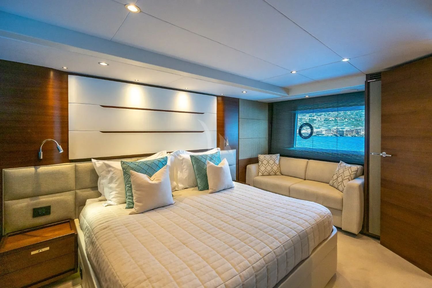 Master cabin aboard the Princess 68 charter Ibiza motor yacht