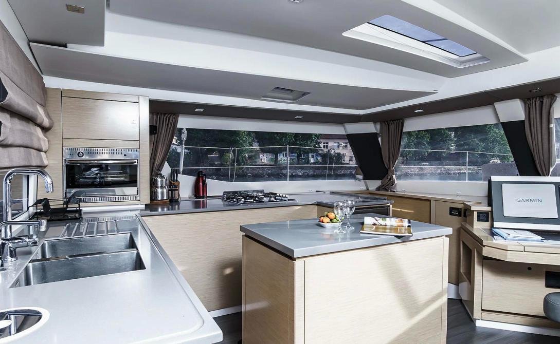Island galley aboard a crewed catamaran charter Fethiye